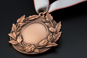 detailed shot of a bronze medal with laurel accents