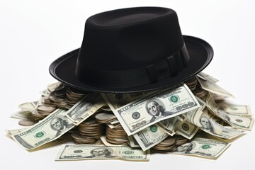 Musician hat with money isolated on white need. Ivory bank loan poor. Generate Ai - obrazy, fototapety, plakaty