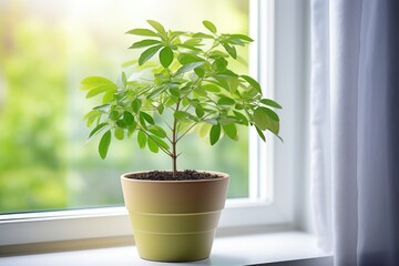 a tree planted in a pot indoors