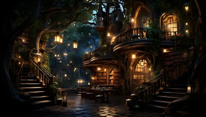 fantasy house at night