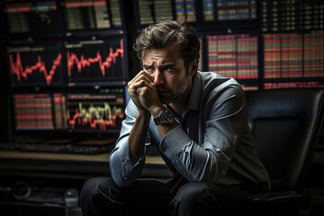 A Worried Businessman Amid Economic Downturn and a financial Crysis. Ai generated