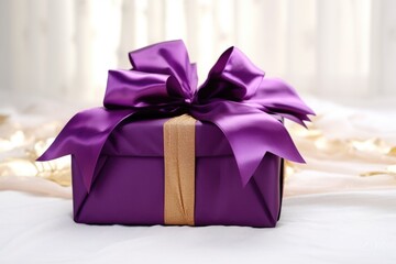 a beautifully wrapped present with a satin bow
