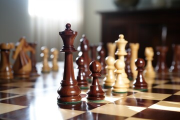 a chess set under natural light