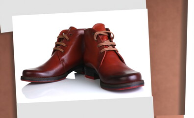 Orange red leather shoes men women unisex beauty fashion style isolated on white background laces...