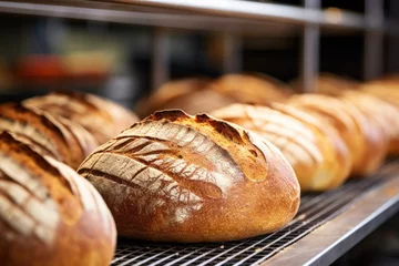 Fotobehang Bakkerij close-up of a bakers fresh loaves in a bakery