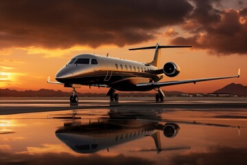 Private Airplane at sunset Background