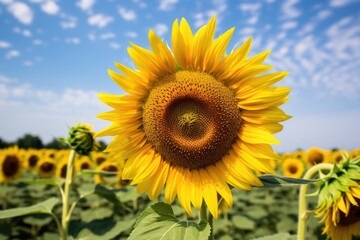 one sunflower turned away from a field of sunflowers