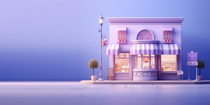 illustration of a miniature bakery with soft purple tones. generative AI