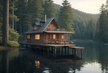 Fototapeta premium wooden house on the lake
