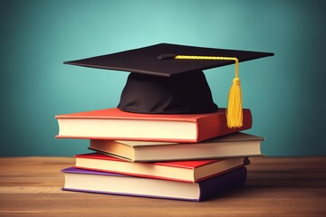 the graduation gown sits on top of the books. Generative AI