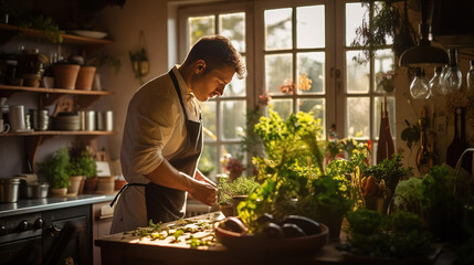 An Experienced Chef in a Rustic Countryside Kitchen