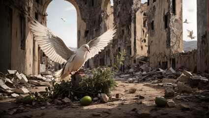 The dove and an olive branch over the conflict lands