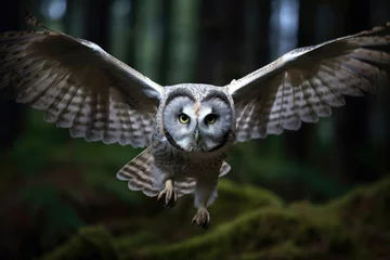Zelfklevend Fotobehang Flying owl in the wild © Veniamin Kraskov