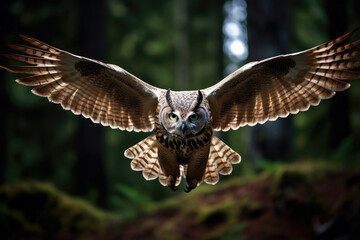 Naklejka premium Flying owl in the wild