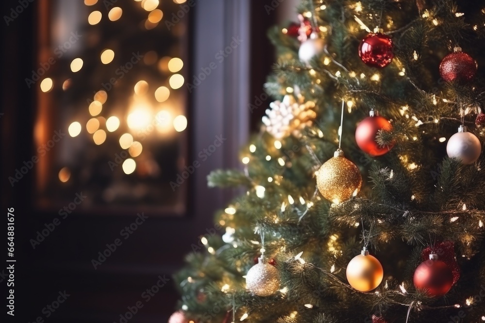 Canvas Prints christmas tree decorated with shiny baubles and lights