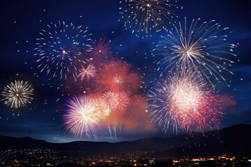Fototapeta na wymiar fireworks exploding against black night sky on new years eve