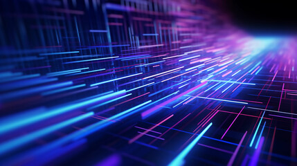 Abstract digital graphics Futuristic 3D Concept, AI and Big Data Technology background, cityscape, Information Digitalization Lines, Generative AI.