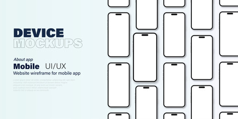 Smartphone mobile device Mockup app wireframe Fully Editable File light color Background 