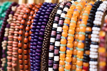 handmade bead necklaces hanging on a rack