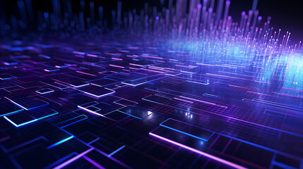 Obraz premium Abstract digital graphics Futuristic 3D Concept, AI and Big Data Technology background, cityscape, Information Digitalization Lines, Generative AI.