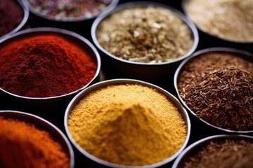 mixture of spices from various countries - obrazy, fototapety, plakaty