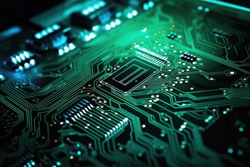 Obraz premium circuit board with microchips and led lights