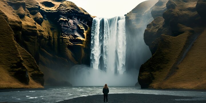 Woman overlooking waterfall.
