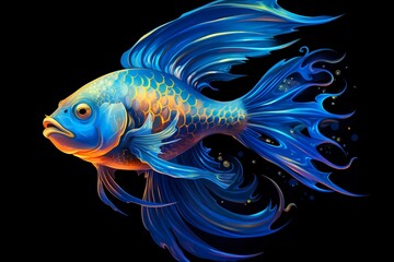 3d rendering. fish on black background.