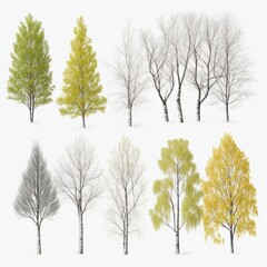 set of trees isolated on white background