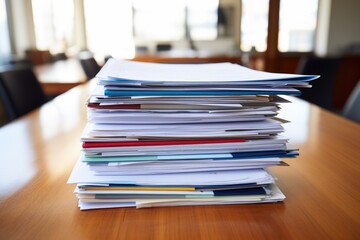 stack of resumes on an office table - obrazy, fototapety, plakaty