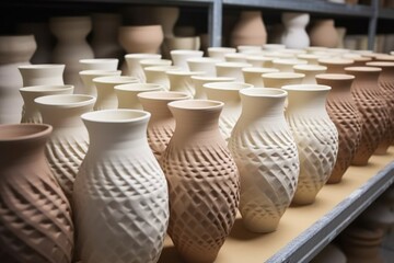 Fototapeta na wymiar bisque-fired ceramics prior to glazing in the shape of mugs