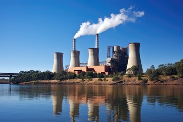 Obraz premium power station towers releasing steam