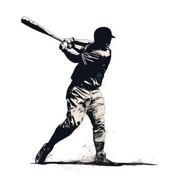 recommend clip art: Black silhouette of a male athlete playing baseball, hitting the baseball with a bat and wearing a baseball glove