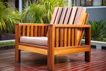 newly crafted wooden lounge chair, freshly polished