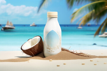 cosmetic product oil bottle with coconut fruit