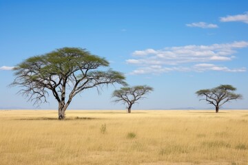 Fototapeta na wymiar flat top acacia trees on the serengeti plains