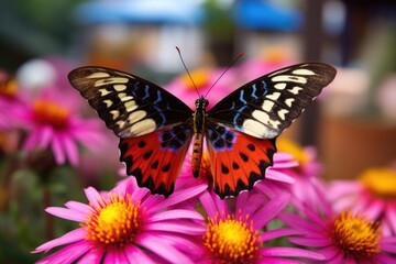Fototapeta premium close shot of a butterfly on a vivid flower