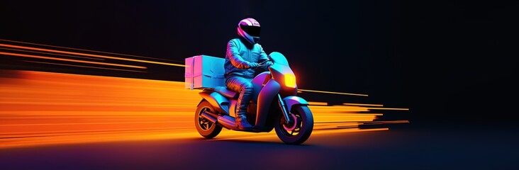 illustration of a package delivery person in neon colors. 