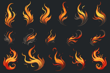 fire set vector isolated vector style illustration
