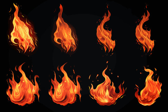 fire set vector isolated vector style illustration