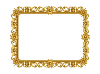 Gold frame. Vintage style realistic square decoration for photo and picture. Luxury elegant ornament. Retro interior object. Classic style decor. Museum exhibition framework. Vector isolated element