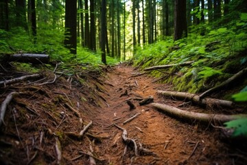 a trail of mountain bike on a forest floor