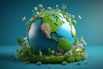 Earth Day in 3d render style