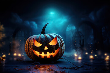 Fototapeta premium halloween pumpkin in the evening full moon