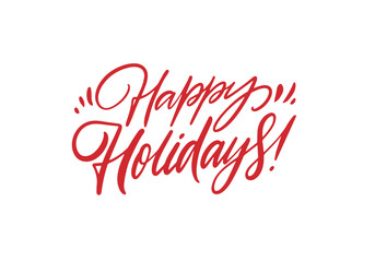 Fototapeta na wymiar Handwritten phrase Happy Holidays. Red color lettering text.