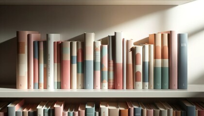 A colorful collection of literature adorns the indoor bookshelf, each publication a treasure waiting to be discovered in the rows of neatly arranged shelves in the library