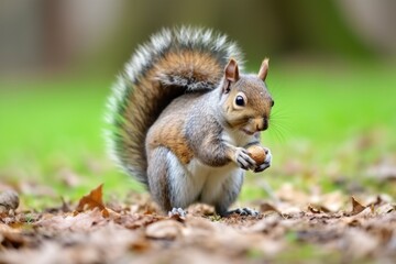 Naklejka na ściany i meble a grey squirrel nibbling a nut in a park