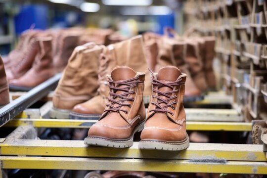 image of boots in middle of lacing process at factory