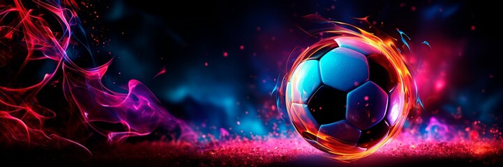 Panoramic neon soccer ball.