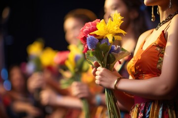 tight focus on a bouquet of flowers for performers - obrazy, fototapety, plakaty